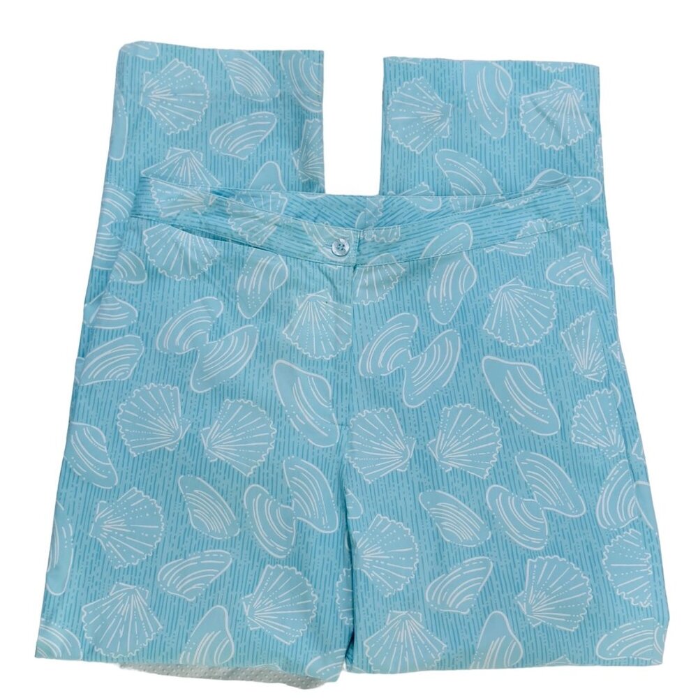 LILLY PULITZER Women's Light Blue Sea Shells Printed Pants Cotton Stretch Size 4